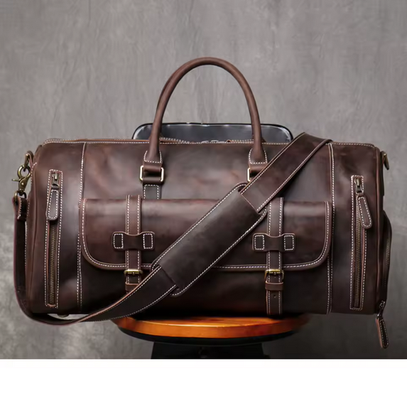 MUNUKI Vintage Crazy Horse Genuine Leather Travel bag Large Luggage bag men Leather duffle bag Large Weekend Bag Tote Big - Image 4