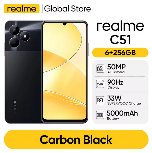 realme C51 6.74'' 90Hz Display 50MP AI Camera 33W SUPERVOOC Charge 5000mAh Battery 6GB+256GB Powerful Octa-core Smartphone